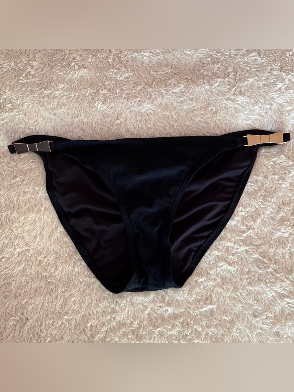 kate spade Black Triangle Bikini with Gold bow Hardware, Size M, EUC - Picture 3 of 13